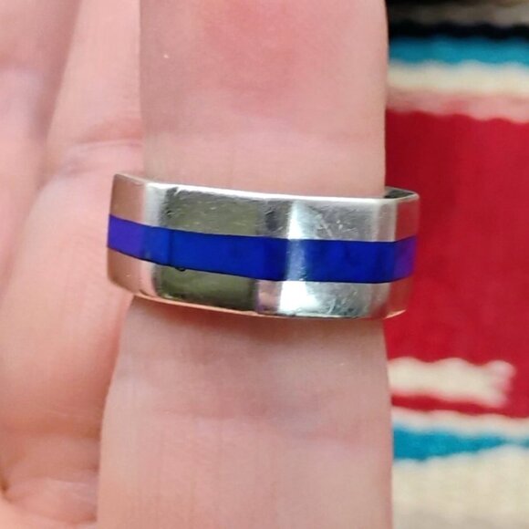 Baby Childs Native Ring Blue Lapis Lazuli Sterling Size 3.5 4 Thin Blue Line - Picture 1 of 8